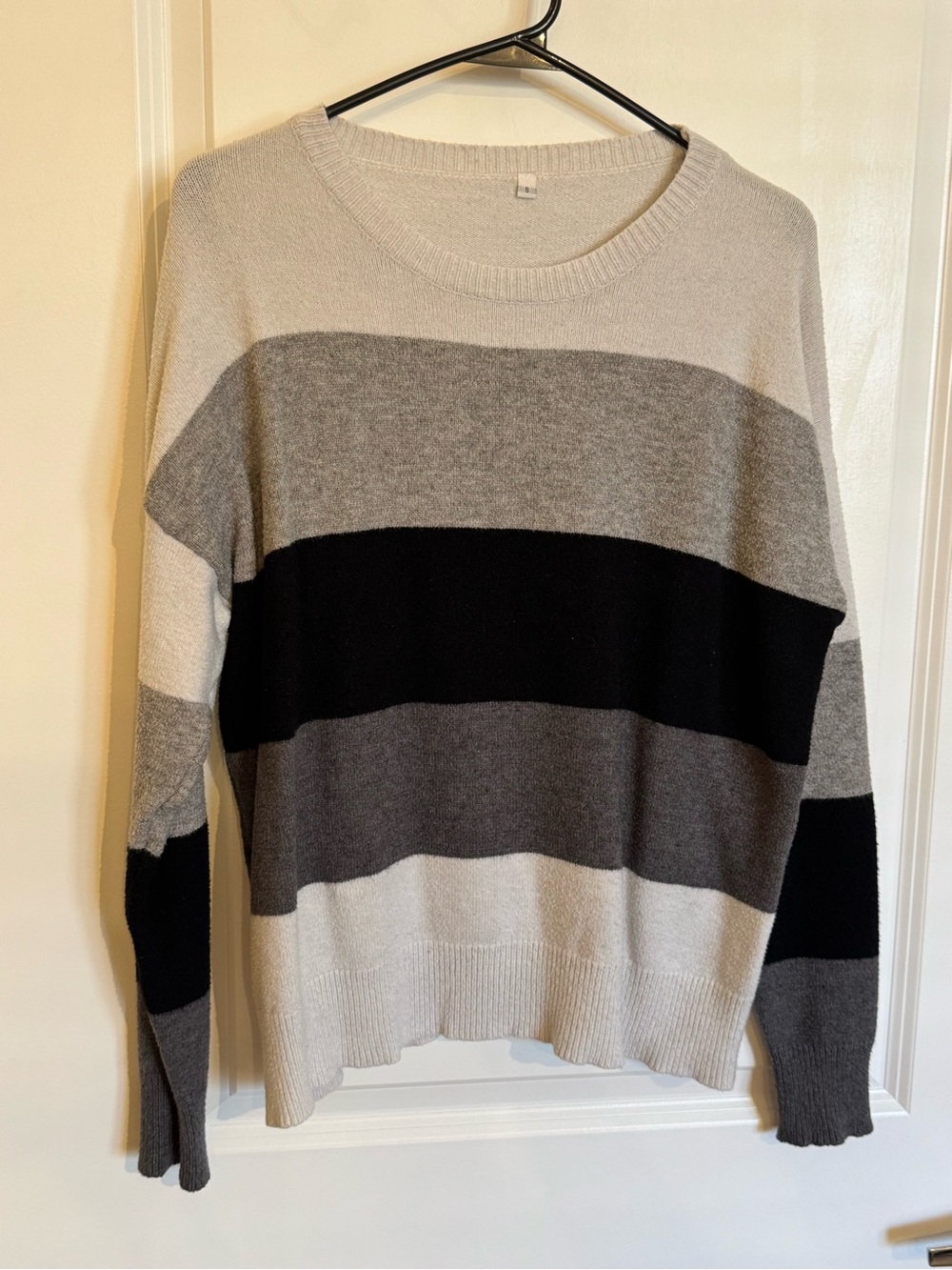 Classic Striped Crewneck Sweater - Black, Gray, Off White, Size Small